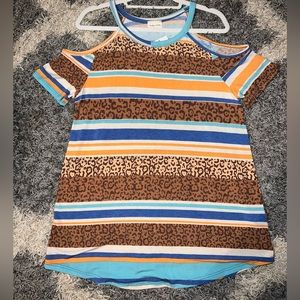 Cold Shoulder Leopard Color Block Top